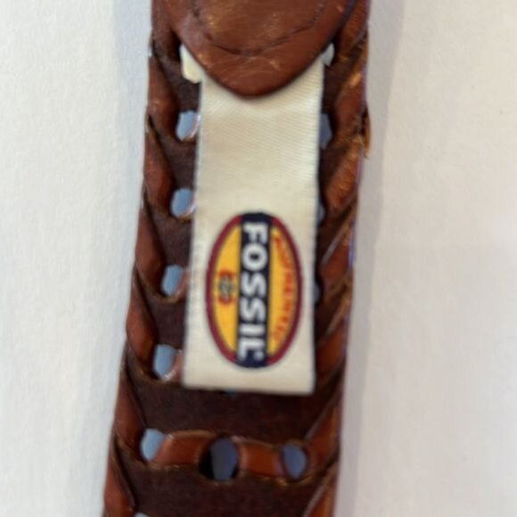 Fossil Genuine Leather Men's Braided Woven Brown Belt size 34 Brass Buckle - Picture 3 of 13